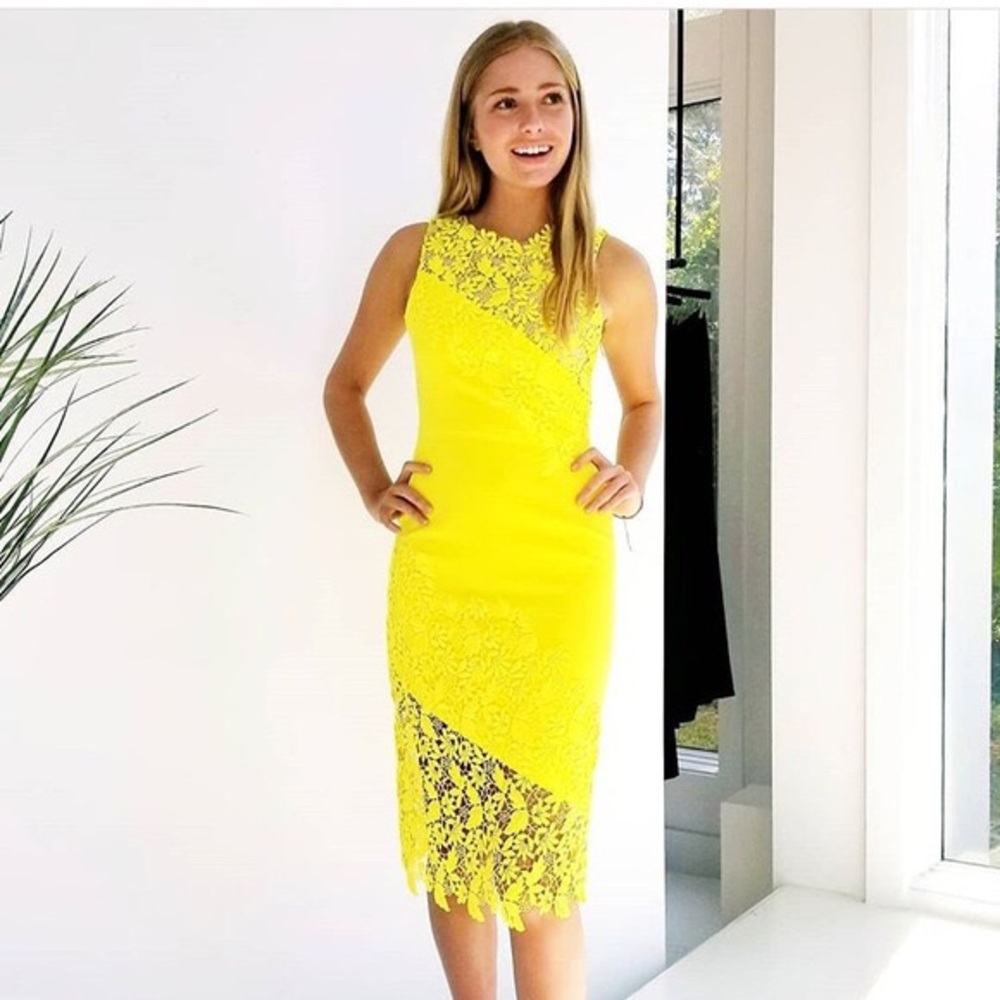 Alice + Olivia Yellow Margy Lace Dress